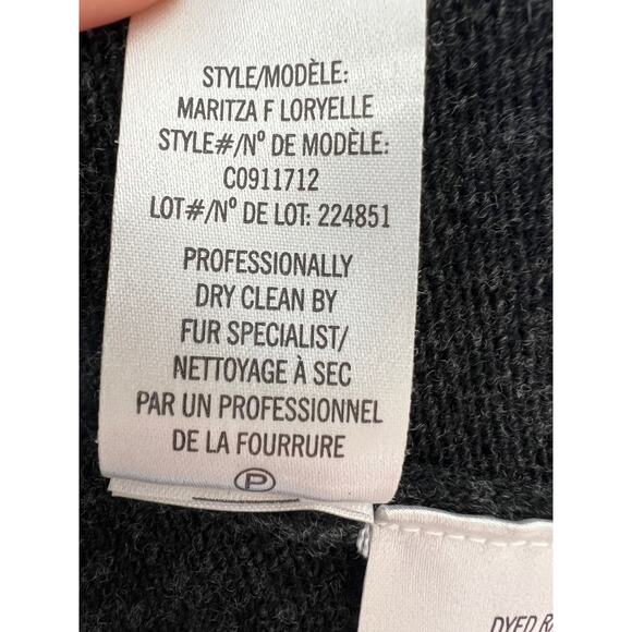 THEORY Gray Long Sleeve Maritza Fur Genuine Rabbit Collar Wool Cardigan Size L - Picture 9 of 9